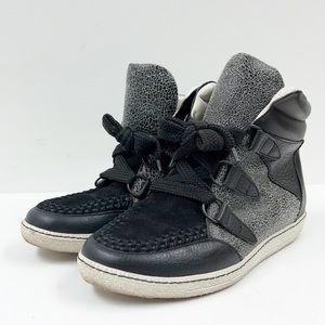 Sandro amandine high top black grey leather sneakers Sz 39